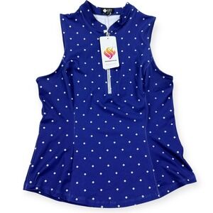 NEW Amy Sport Golf Top Women's Small P Blue Polka Dot Frontline 2.0 Sleeveless